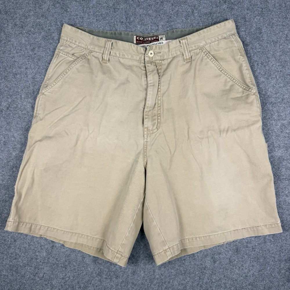 Coliseum Mens 36 Khaki Cotton Hiking Cargo Shorts Outdoor Utility Work Carpenter